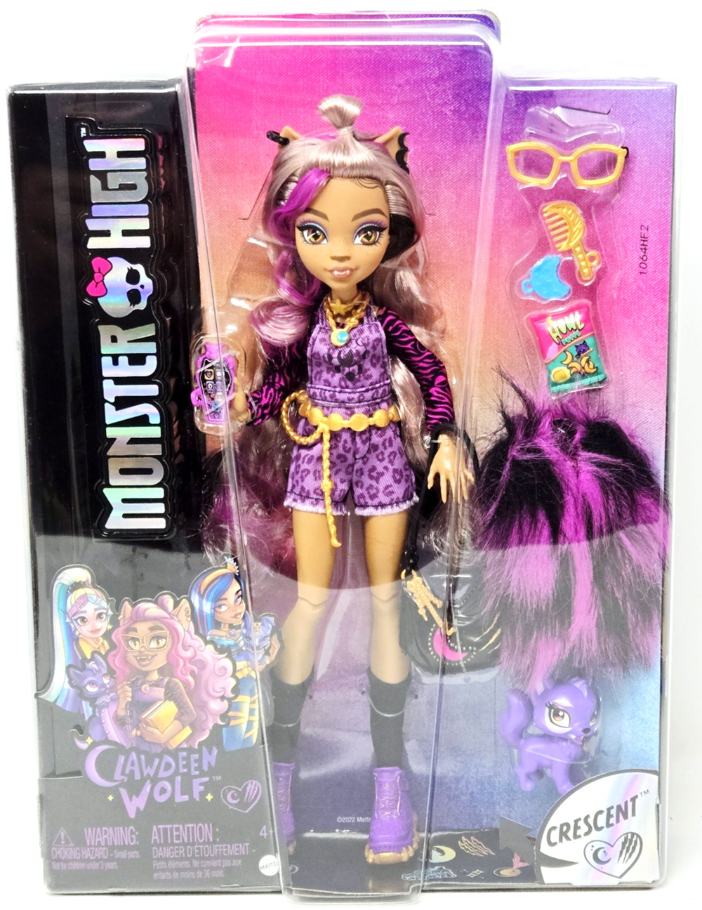 Monster High Clawdeen Wolf Fashion Doll, Purple Hair, Accessories, Pet Dog